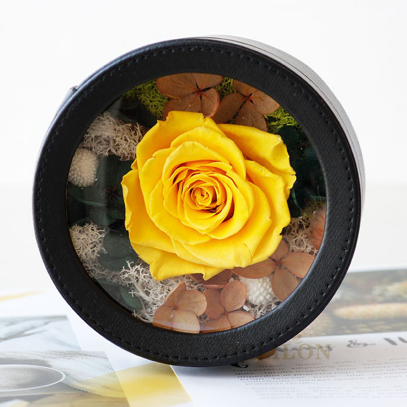 Leather Round Box Preserved Flowers Eternal Rose Birthday Gifts For Girls And Wo