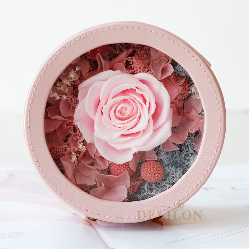 Leather Round Box Preserved Flowers Eternal Rose Birthday Gifts For Girls And Wo