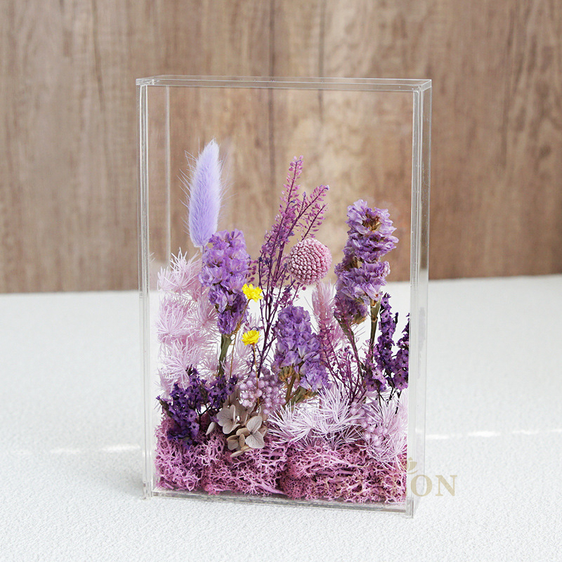 Mini Dried Flowers Gift Set Long Lasting Flowers Acrylic Frame Gift