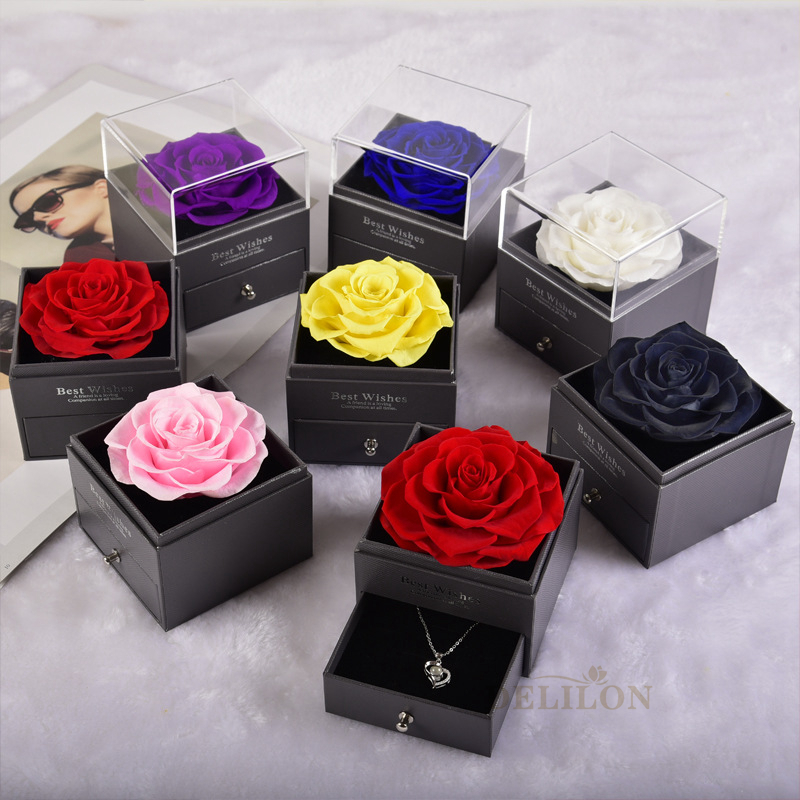 Jewelry Box Preserved Rose Real Dried Flowers Forver Rosa Jewel Case