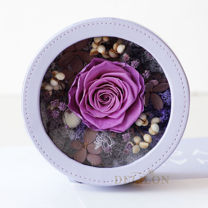 Leather Round Box Preserved Flowers Eternal Rose Birthday Gifts For Girls And Wo