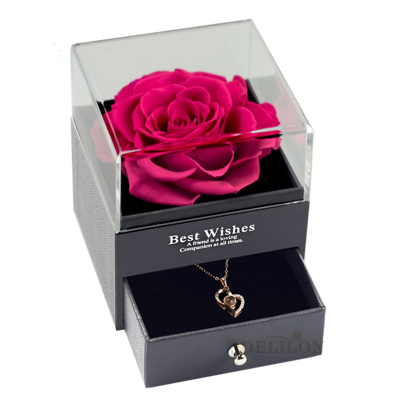 Jewelry Box Preserved Rose Real Dried Flowers Forver Rosa Jewel Case