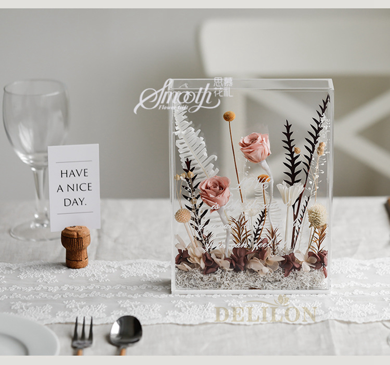 Mini Dried Flowers Gift Set Long Lasting Flowers Acrylic Frame Gift